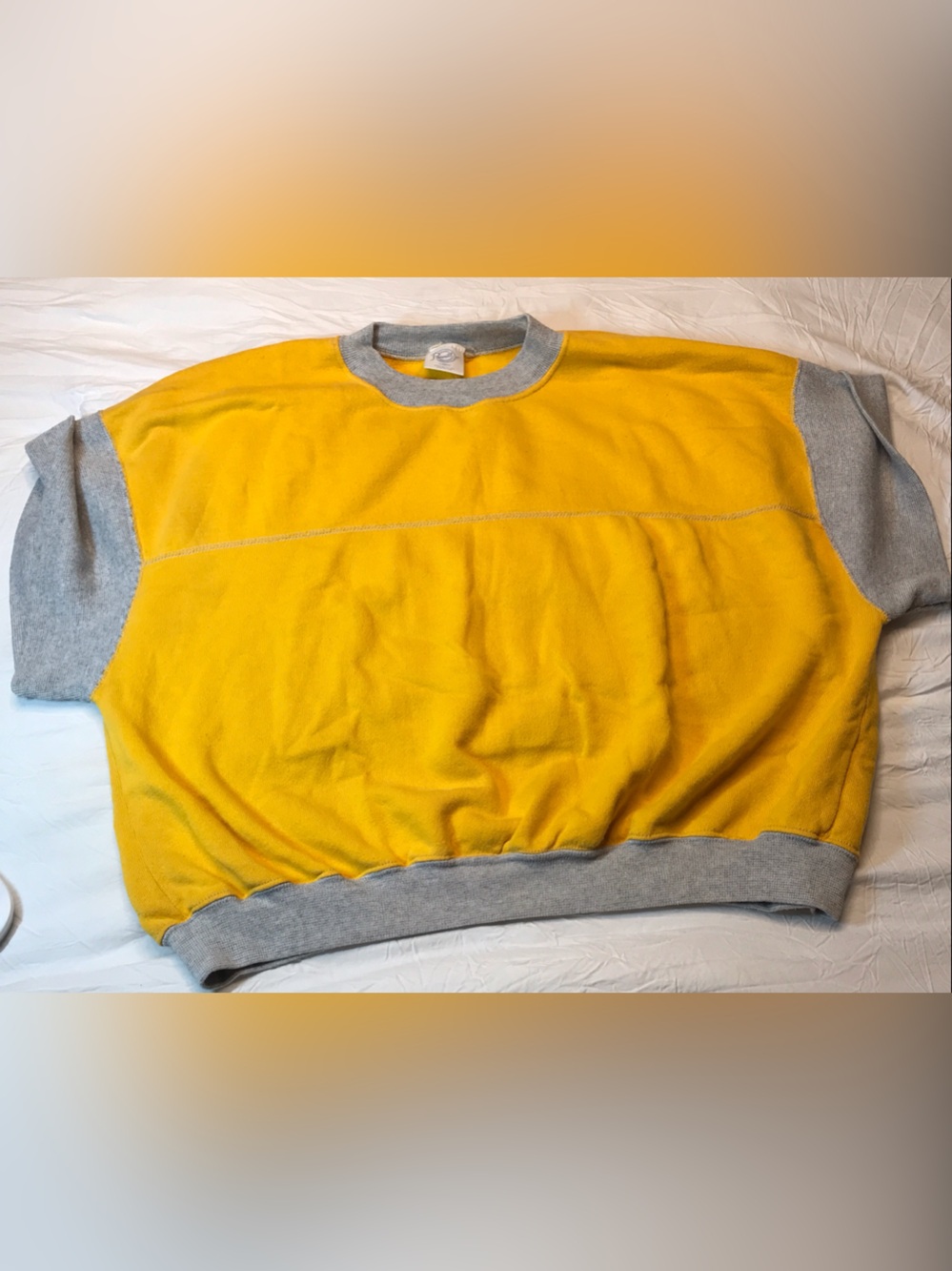 Yellow and Gray Contrast Crewneck Turtleneck-Style Sweater